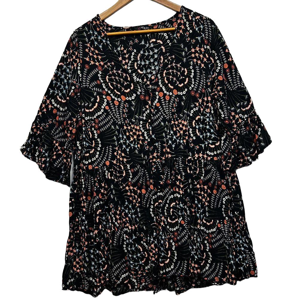 Yours Black Floral Print Top - Size 22