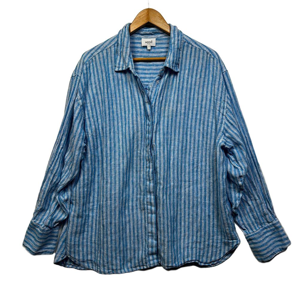 Seed Heritage Blue Striped Linen Shirt - Size 16