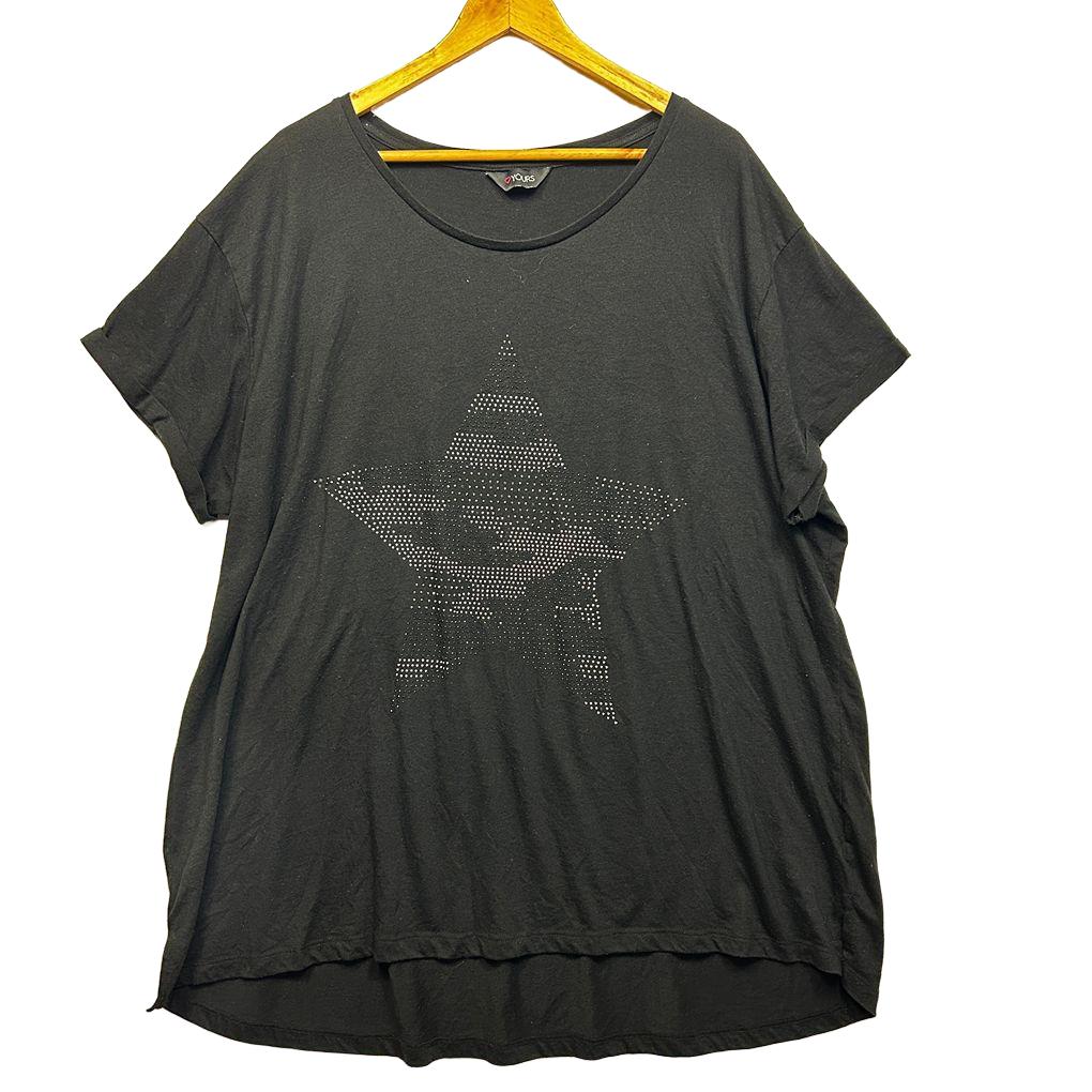 Yours Charcoal Beaded Cotton Top - Size 26-28