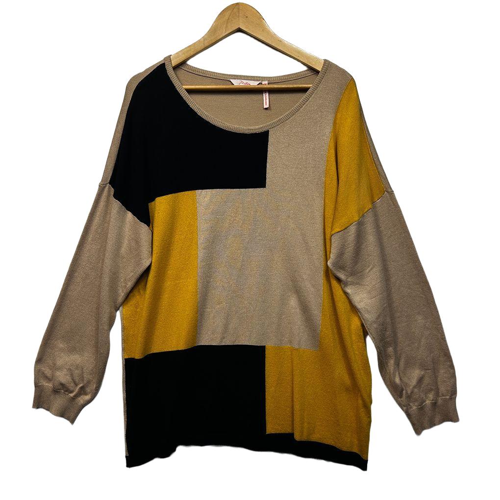 Millers Brown Mustard Colour Block Jumper - Size XXL