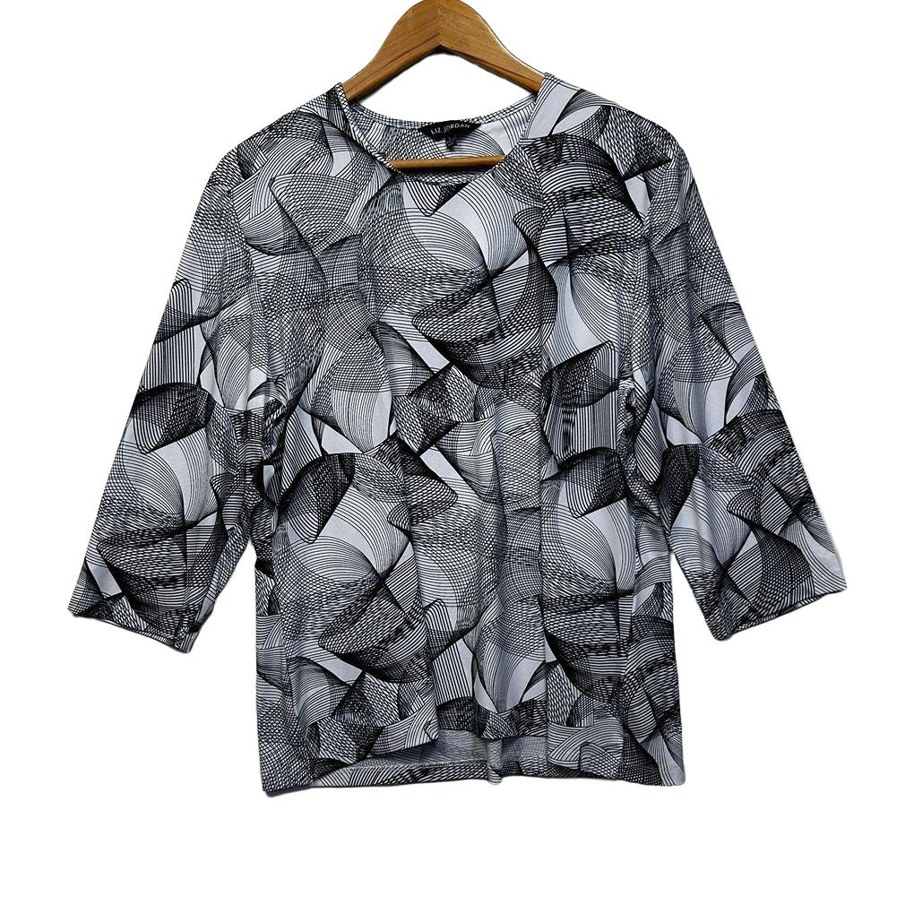 Liz Jordan White Black Print Top - Size L