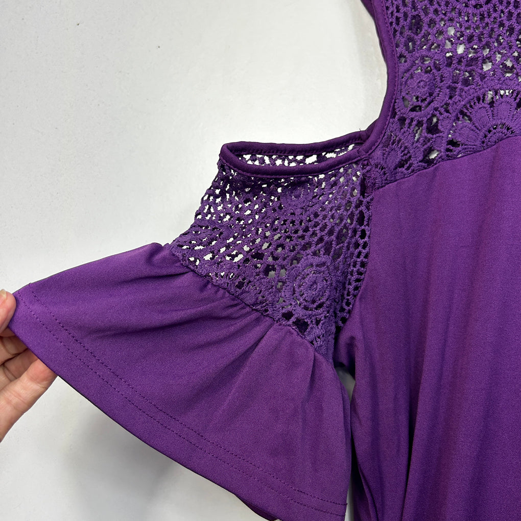 Flycurvy Purple Cold Shoulder Lace Trim Dress - Size 3XL