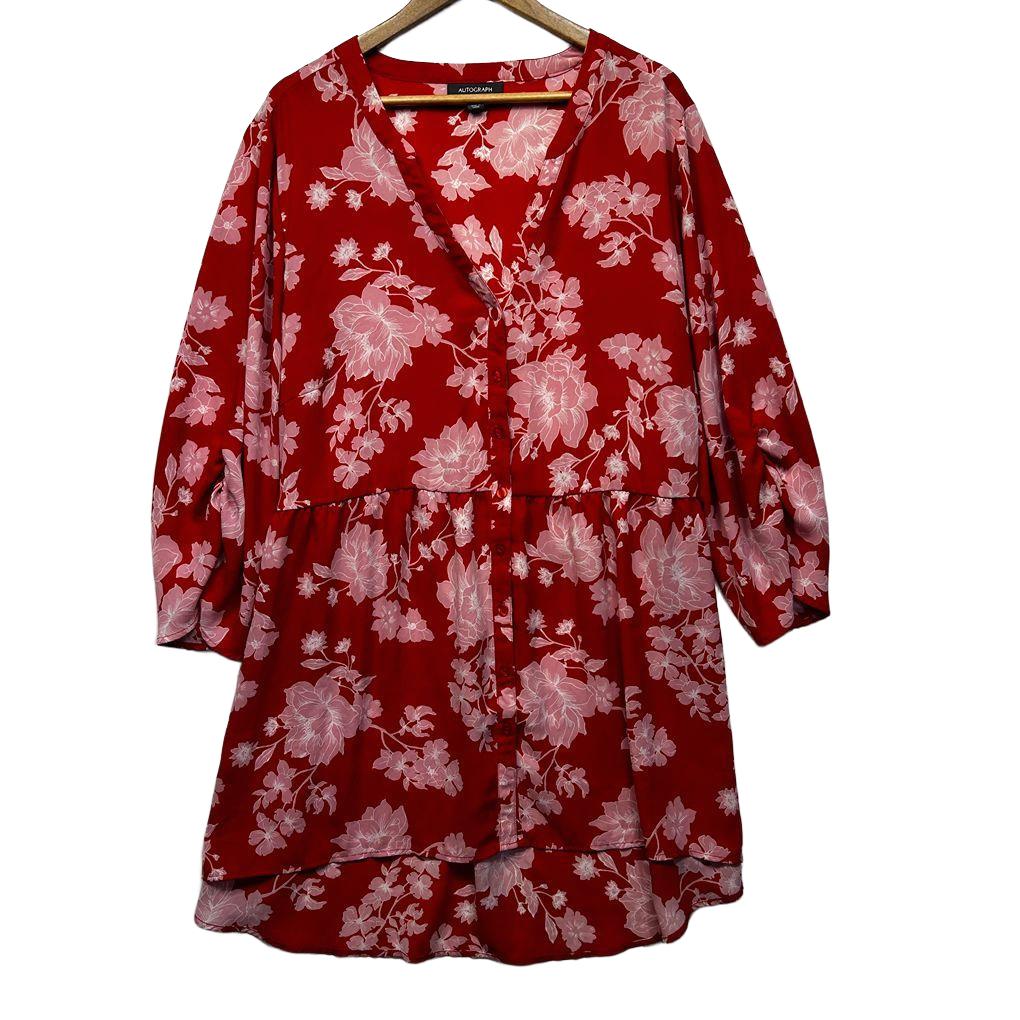 Autograph Red Floral Dress - Size 22
