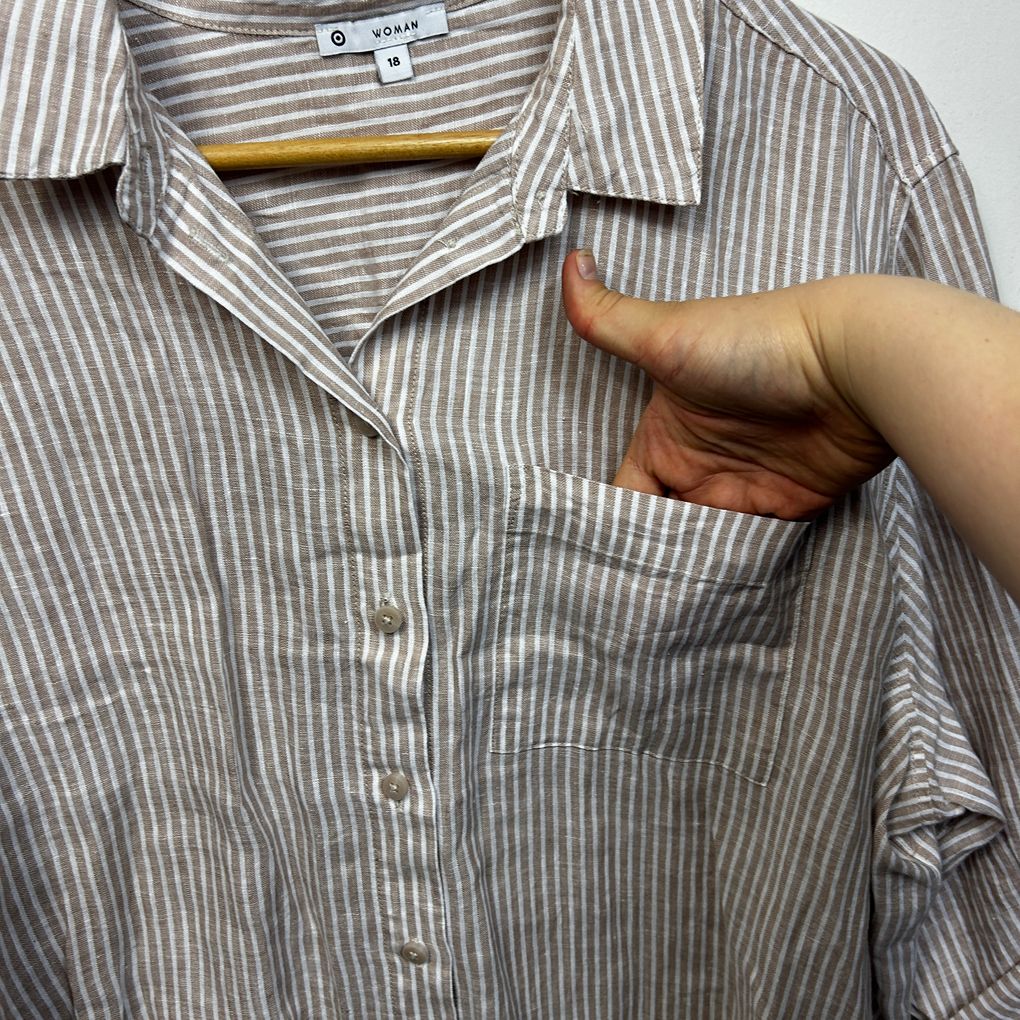 Target Beige Striped Plus Size Linen Shirt - Size 18
