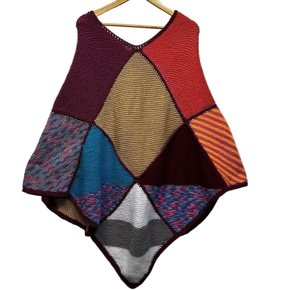 Multicoloured Knit Poncho - One Size