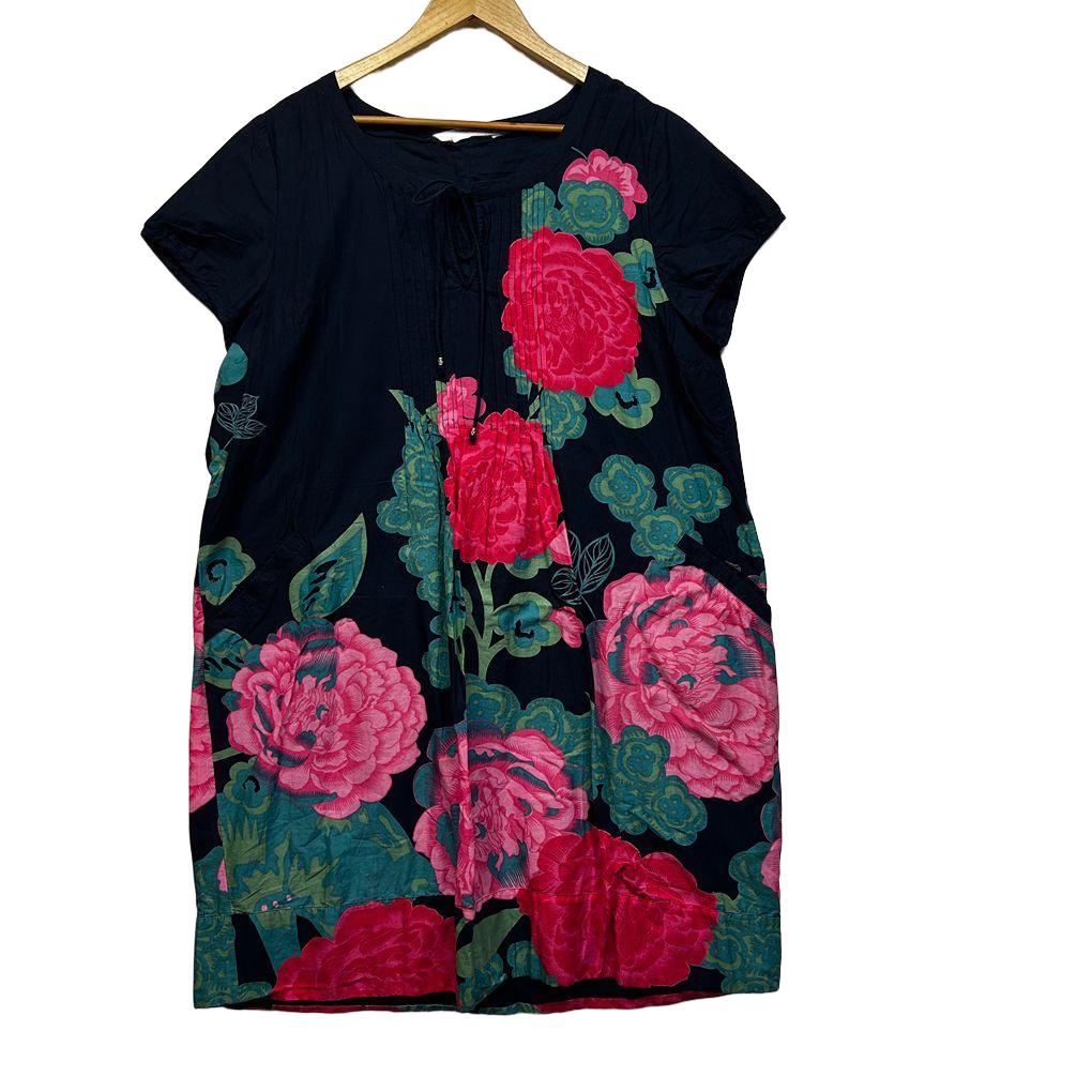 Virtuelle Navy Floral Cotton Dress - Size 16