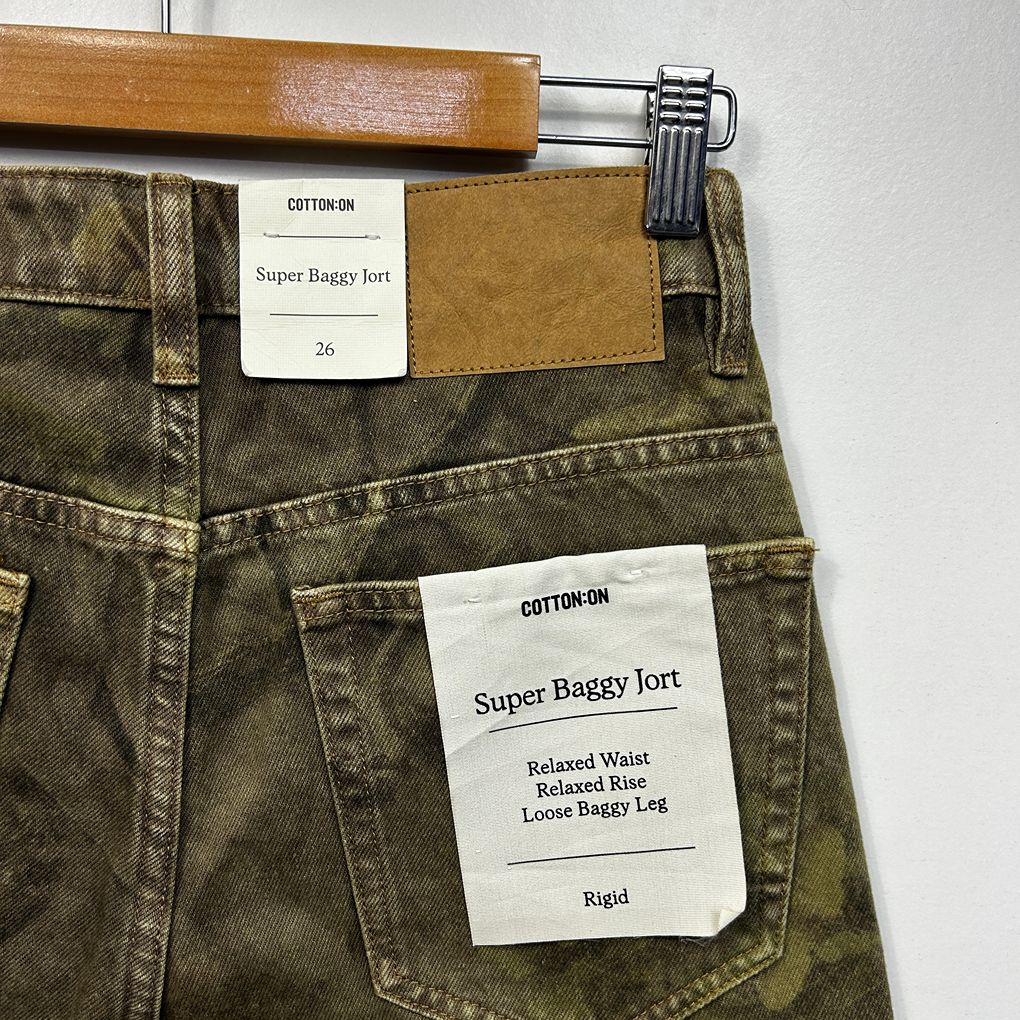 Cotton On Womens Green Camo Super Baggy Denim Jort Shorts Size 26 (AU 8) NWT ebay