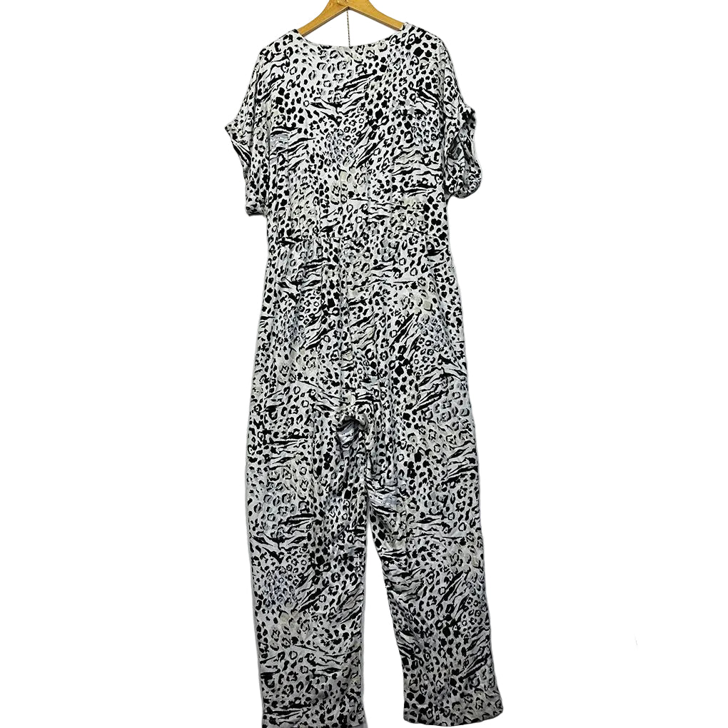 Rockmans White Leopard Print Jumpsuit - Size 18
