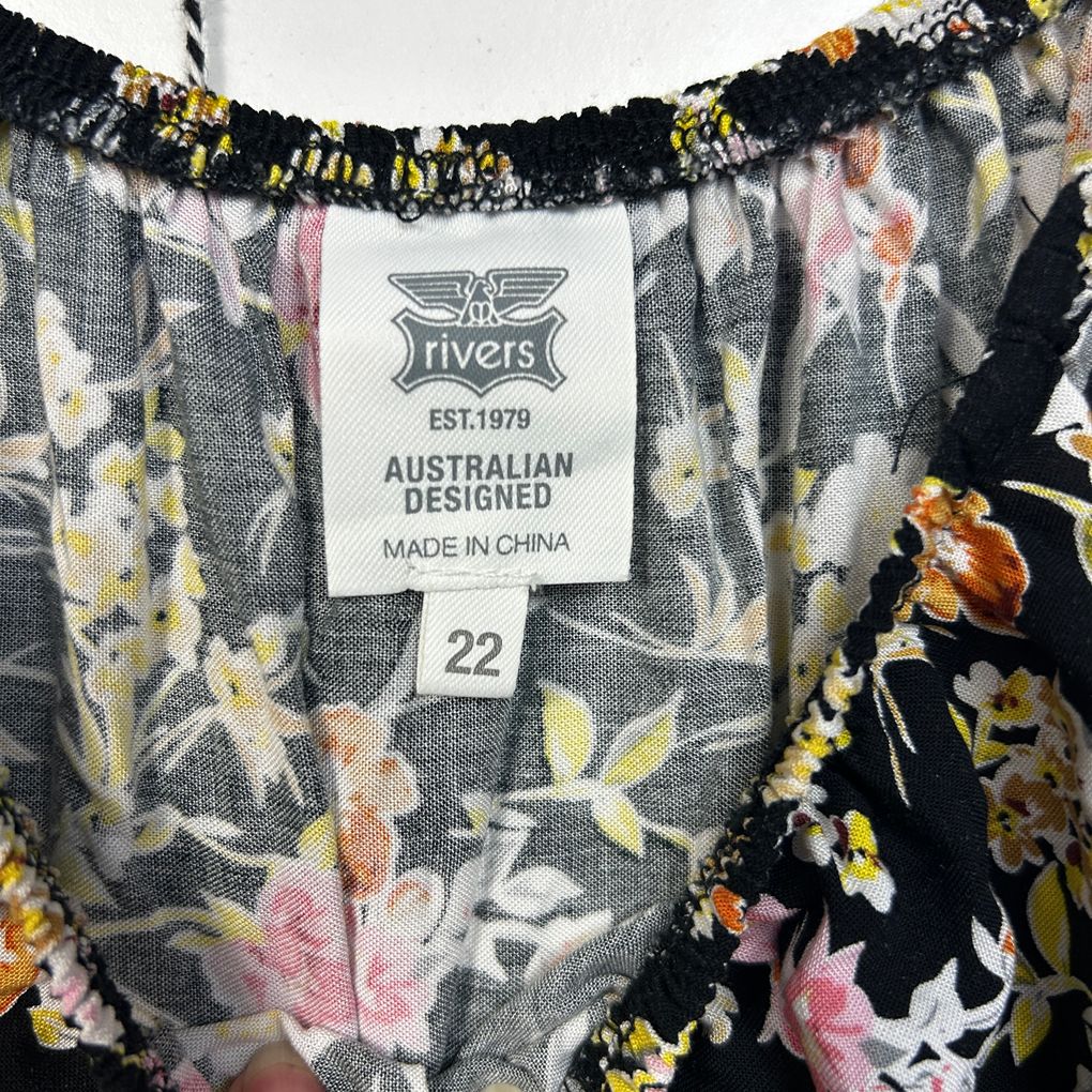 Rivers Black Floral Maxi Dress - Size 22