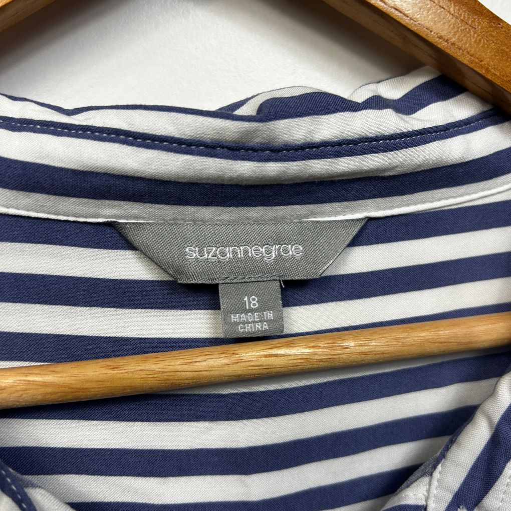 Suzanne Grae Navy Striped Plus Size Shirt - Size 18