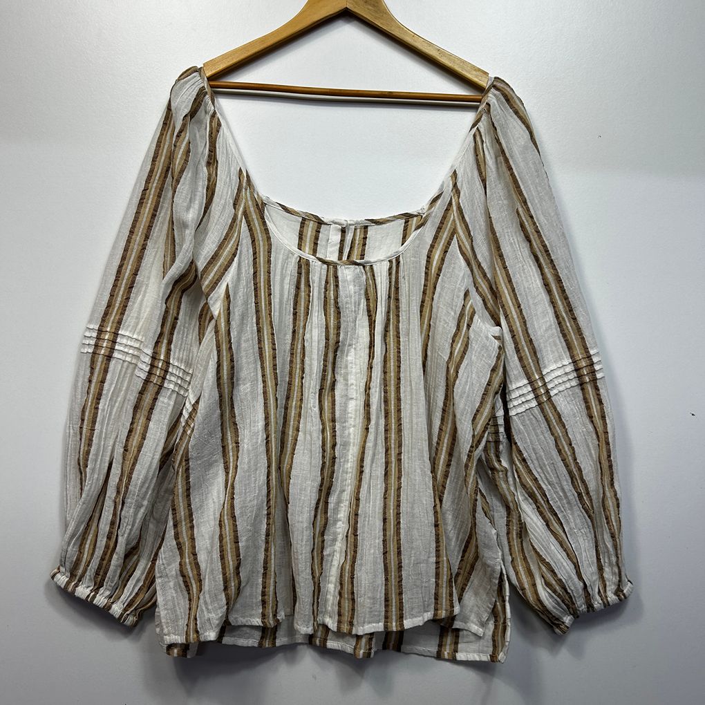 Anko Cream Striped Linen Top - Size 20