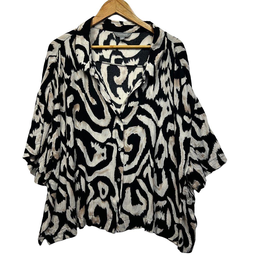 Suzanne Grae Black and Cream Print Top - Size 24