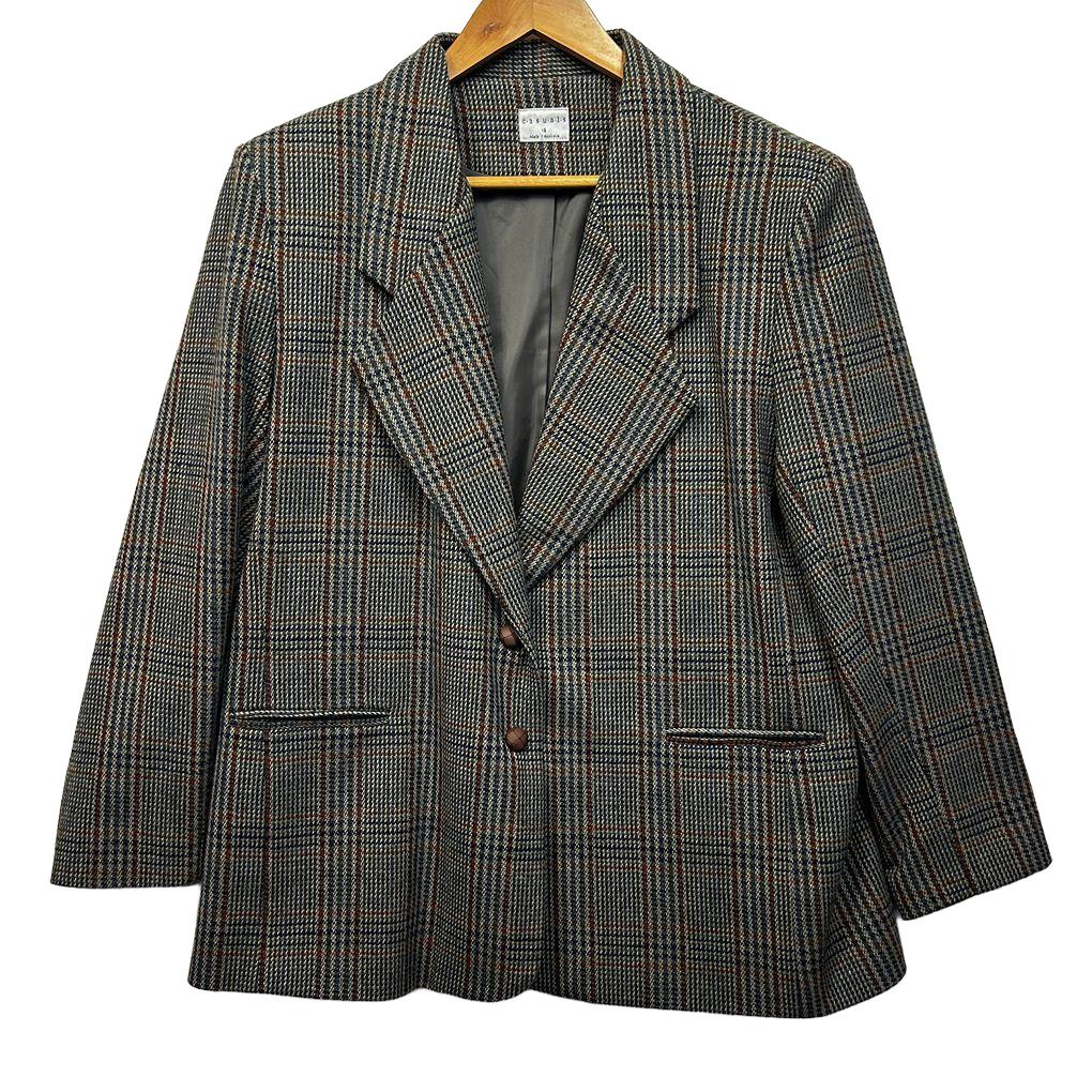 Vintage Casuals Brown Check Wool Blazer Jacket - Size 18