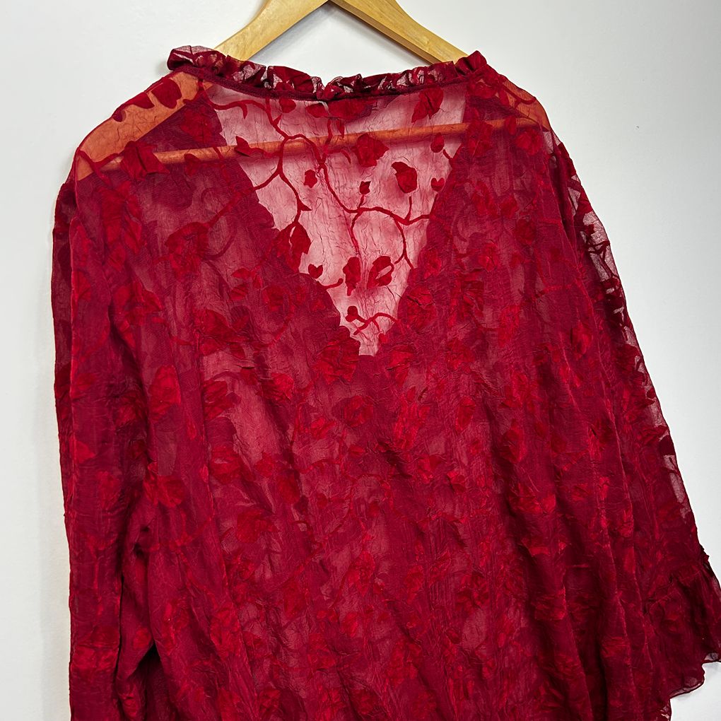 Beme Red Plus Size Sheer Floral Long Sleeve Top - Size 24