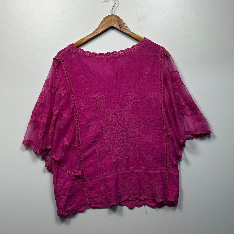 Millers Pink Embroidered Cotton Top - Size 16