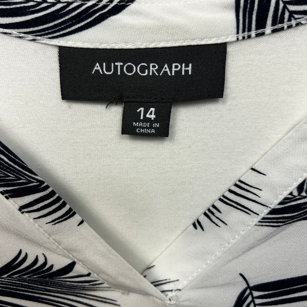Autograph White and Black Print Top - Size 14