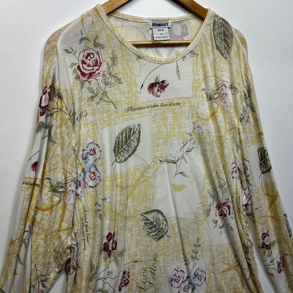 Damart Cream Floral Cotton Top - Size 16