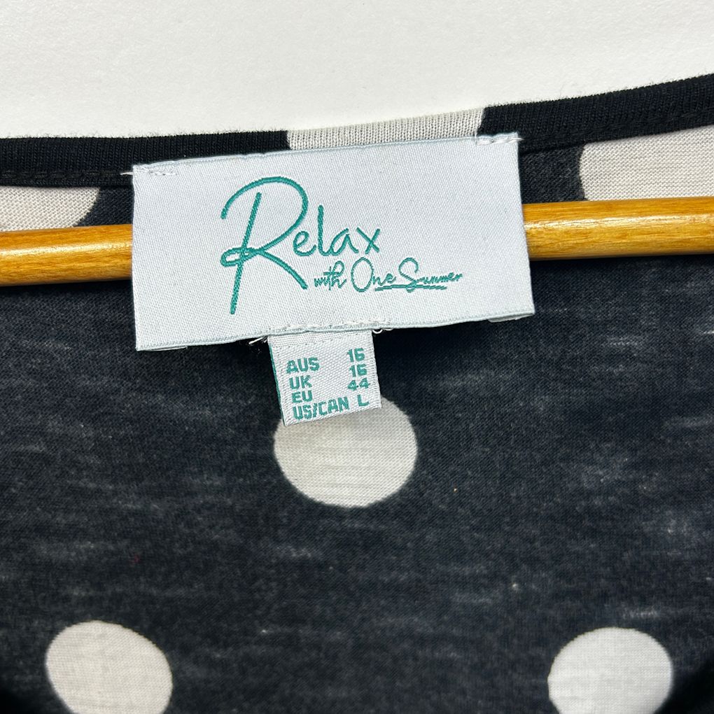One Summer Black Polka Dot Cotton Dress - Size 16