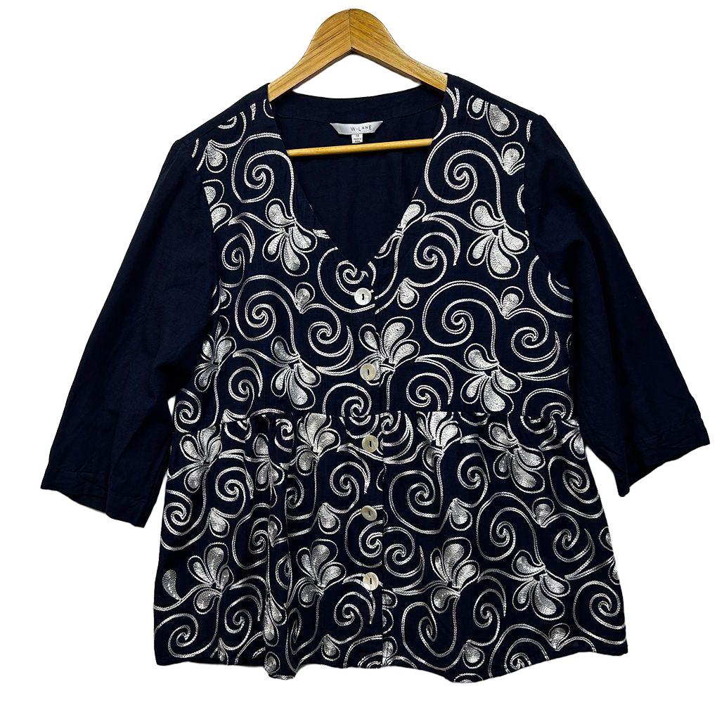 W.Lane Embroidered Linen Top - Size 14