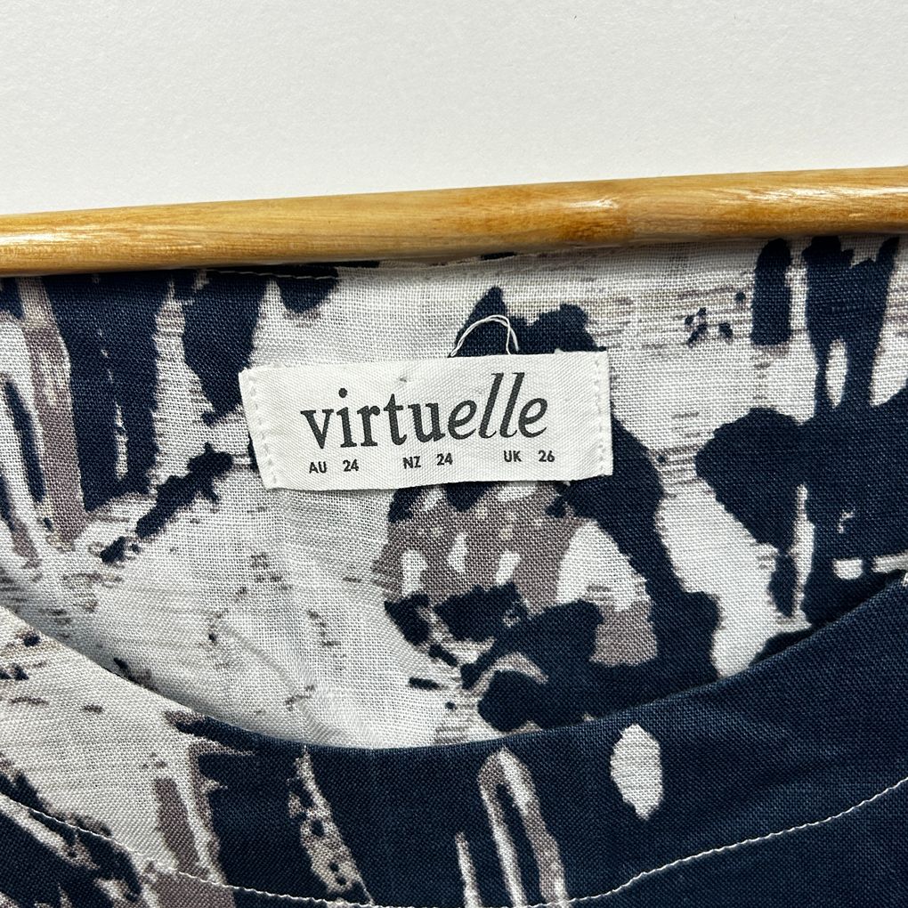 Virtuelle Navy Print Linen Tunic Top - Size 24