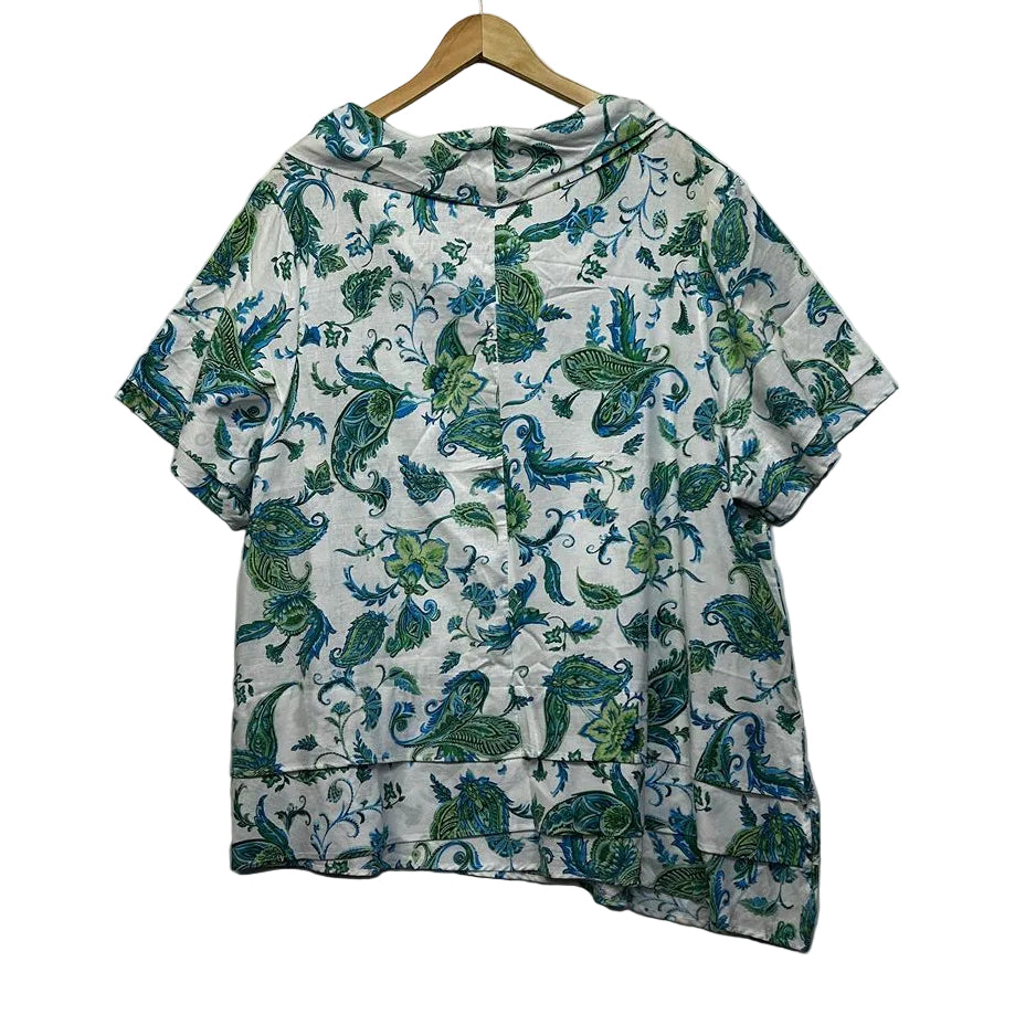 Autograph White Green Cowl Neck Linen Top - Size 24
