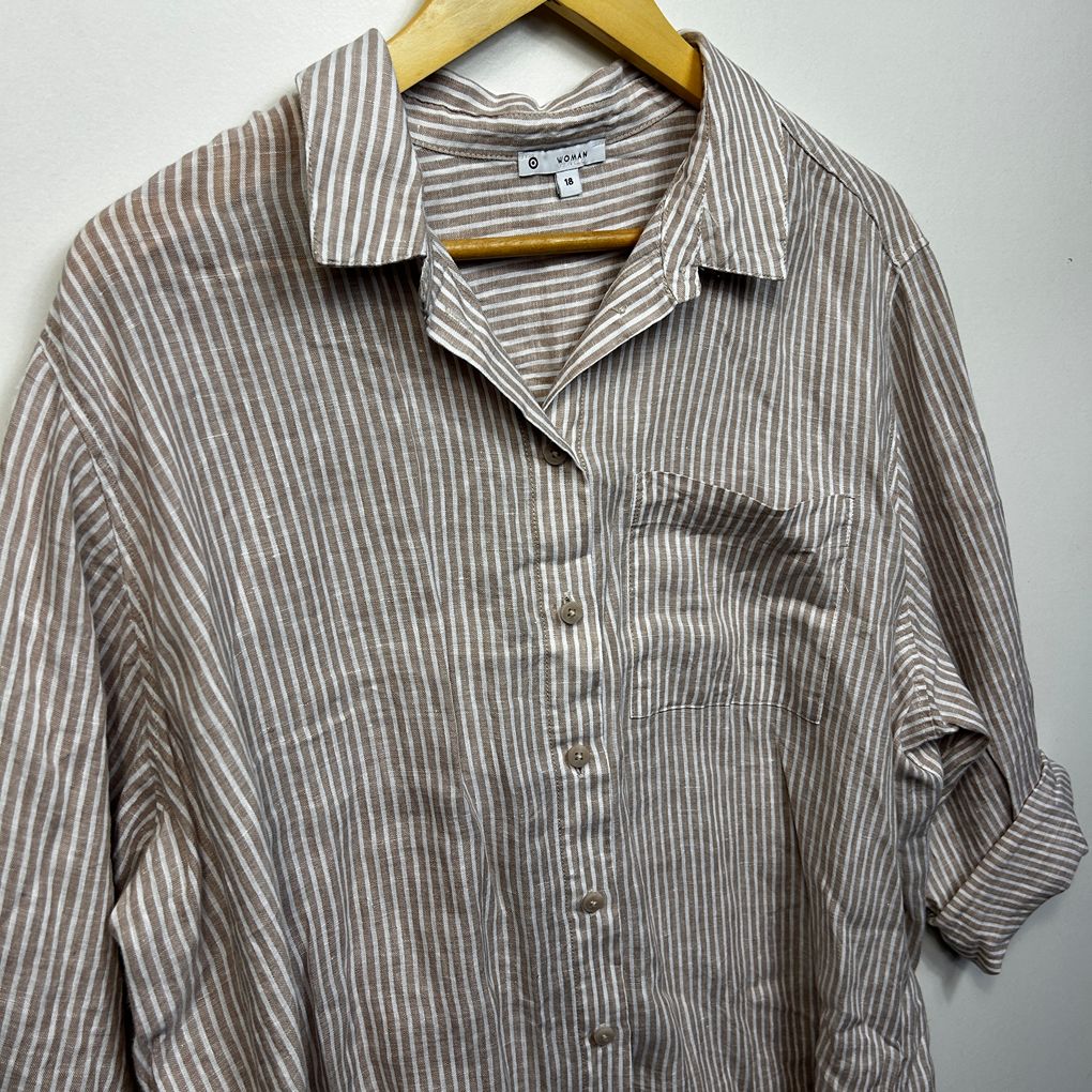 Target Beige Striped Plus Size Linen Shirt - Size 18