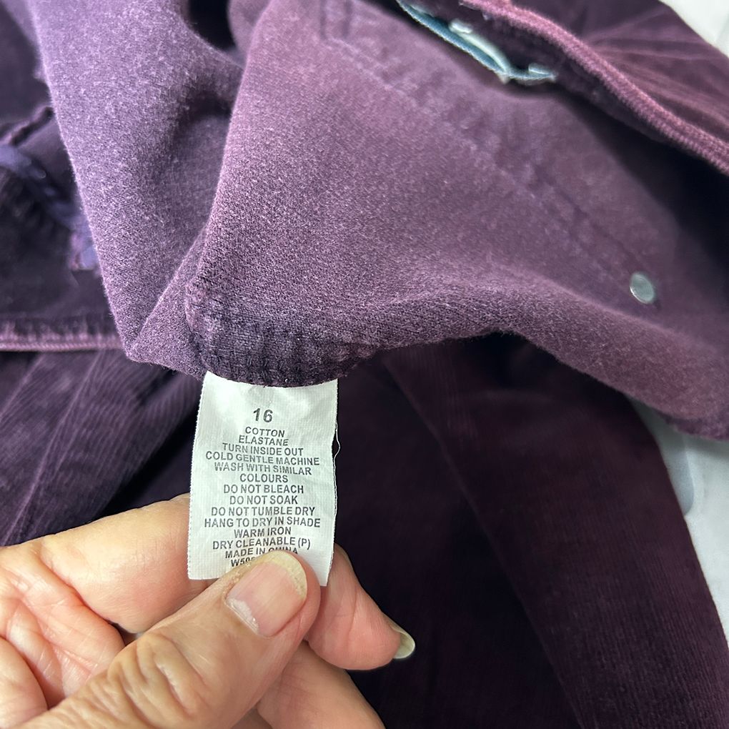 Wombat Purple Cotton Corduroy Pants - Size 16