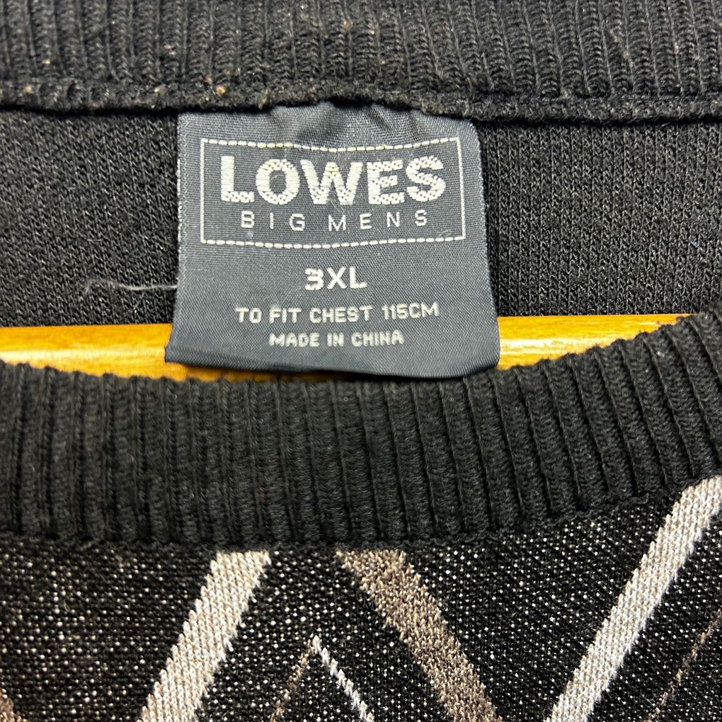 Vintage Lowes Black Diamond Pattern Knit Jumper - Size 3XL
