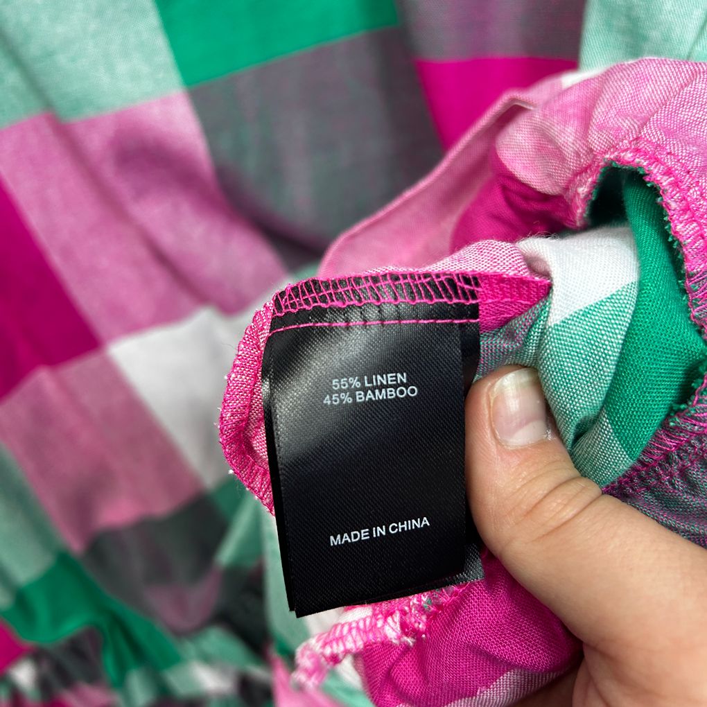 Taking Shape Pink Green Check Plus Size Linen Top - Size 22