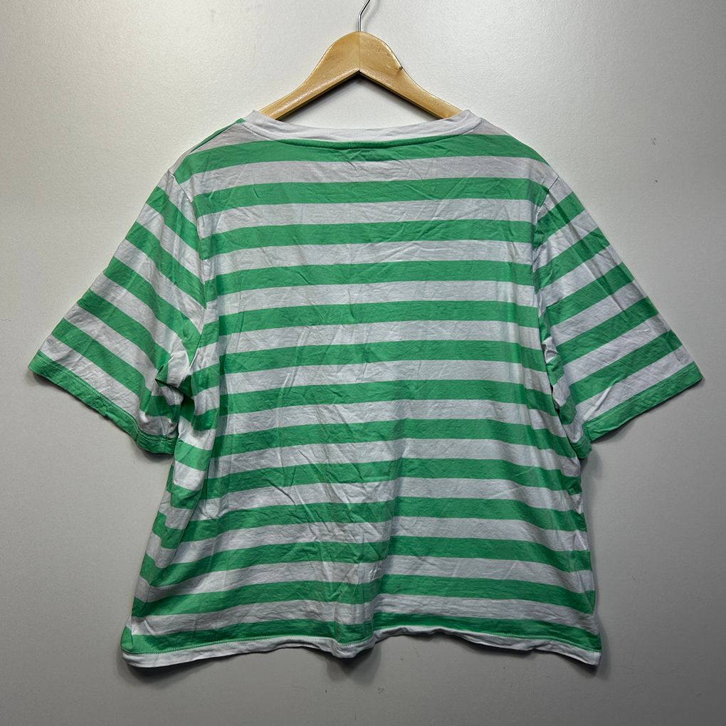 Suzanne Grae Basics Green Striped Cotton Top - Size 2XL
