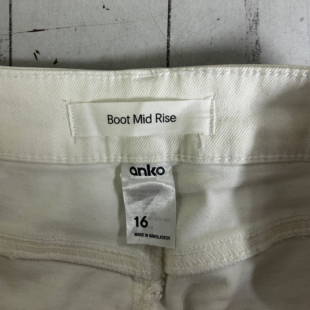 Anko White Bootcut Mid Rise Jeans - Size 16