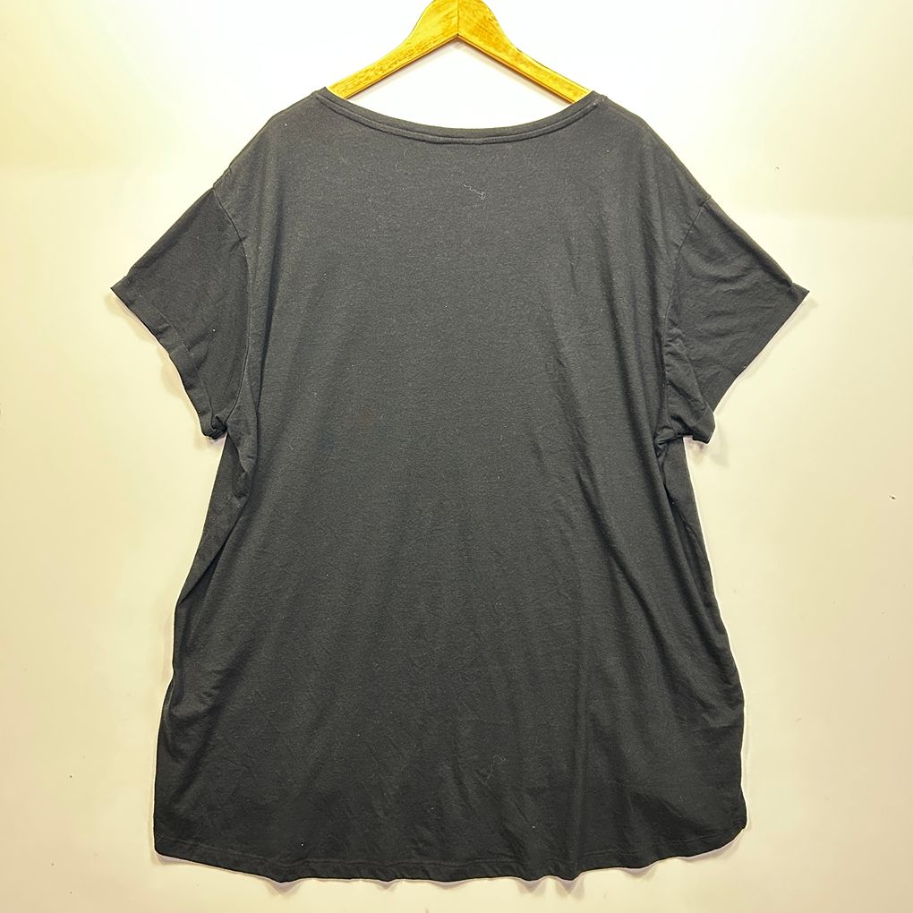 Yours Charcoal Beaded Cotton Top - Size 26-28