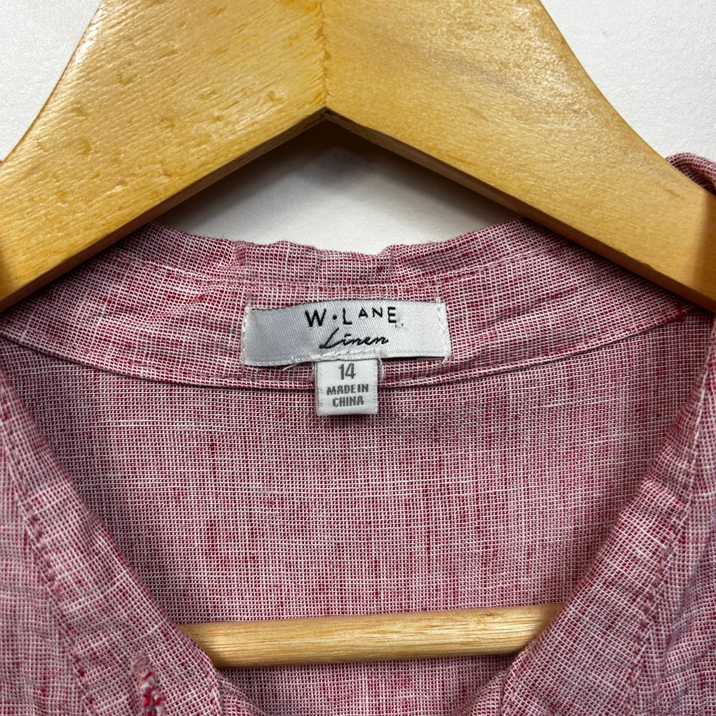 W.Lane Pink Linen Fitted Short Sleeve Shirt - Size 14