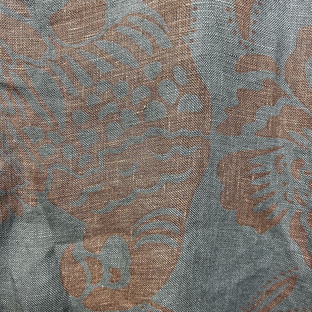 Italian Brown Grey Print Linen Top - Size 16/18