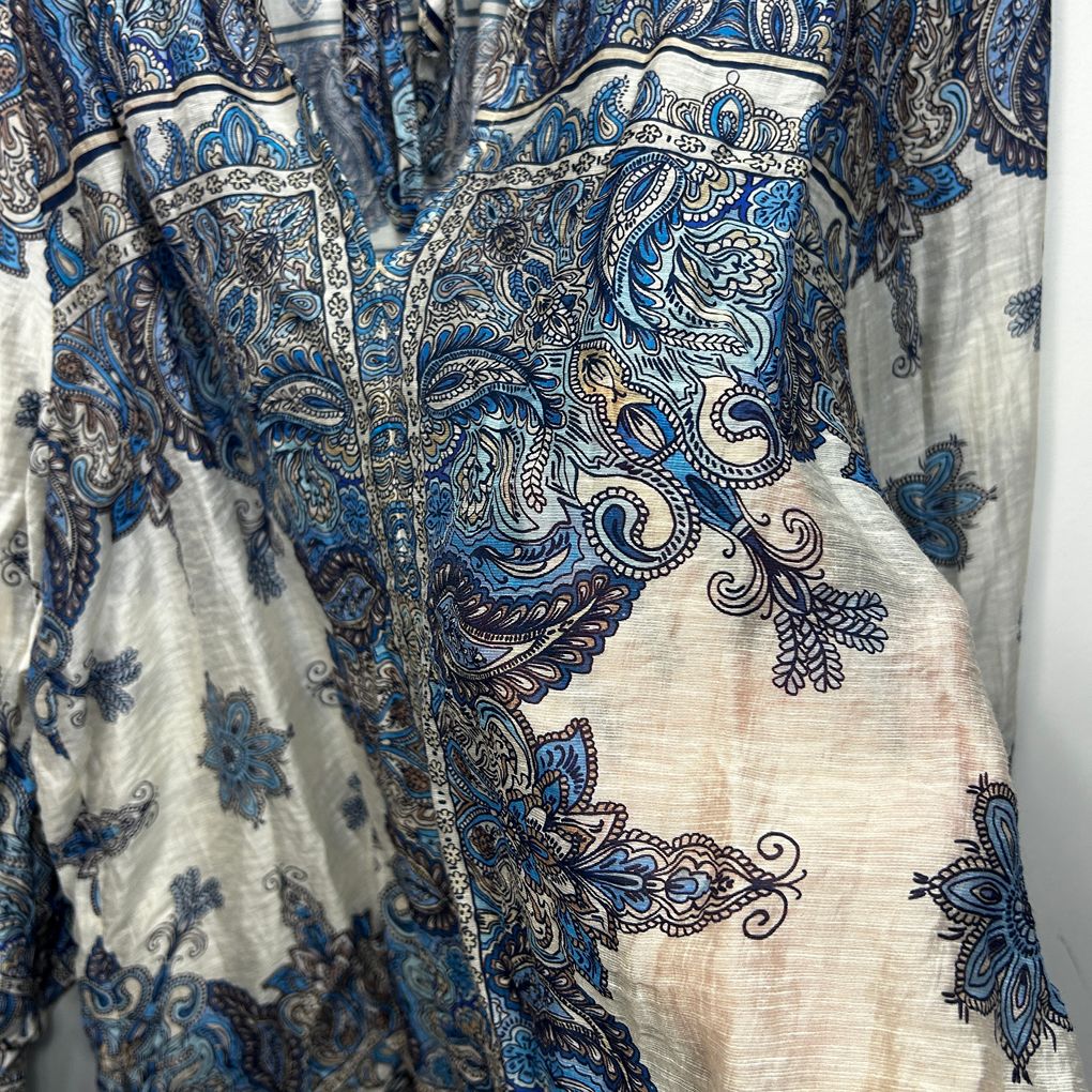 Sussan Blue Plus Size Linen Blouse - Size 18