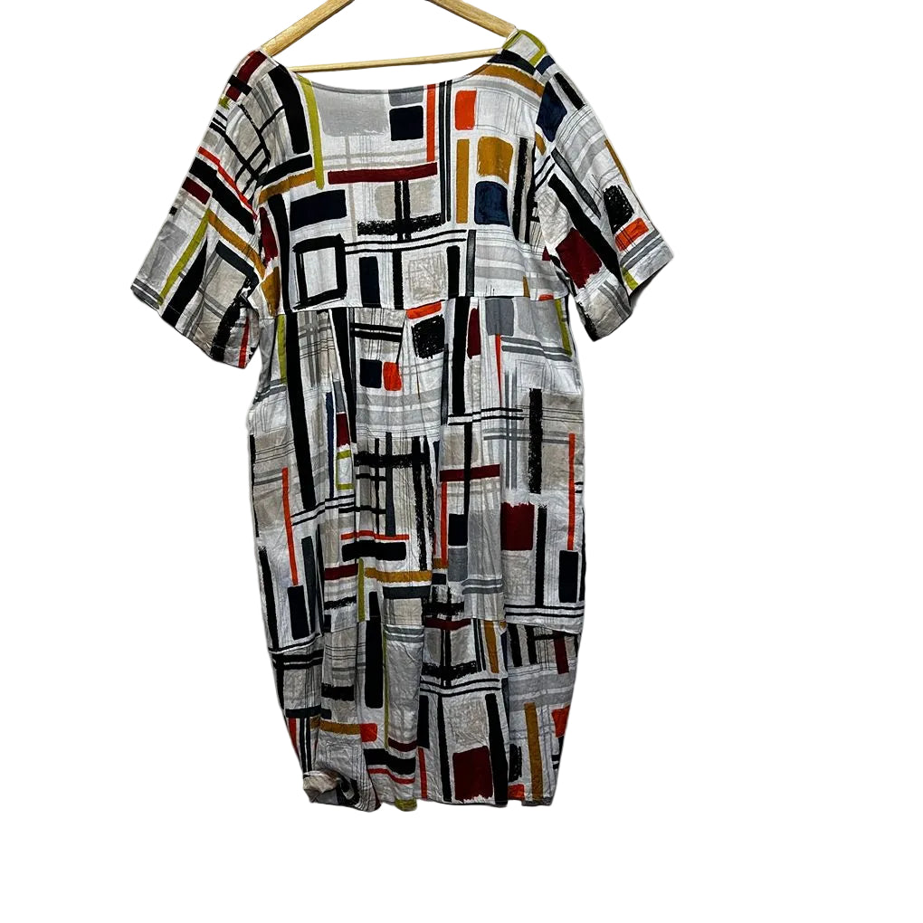 Taking Shape Multicoloured Print Linen Dress - Size 22