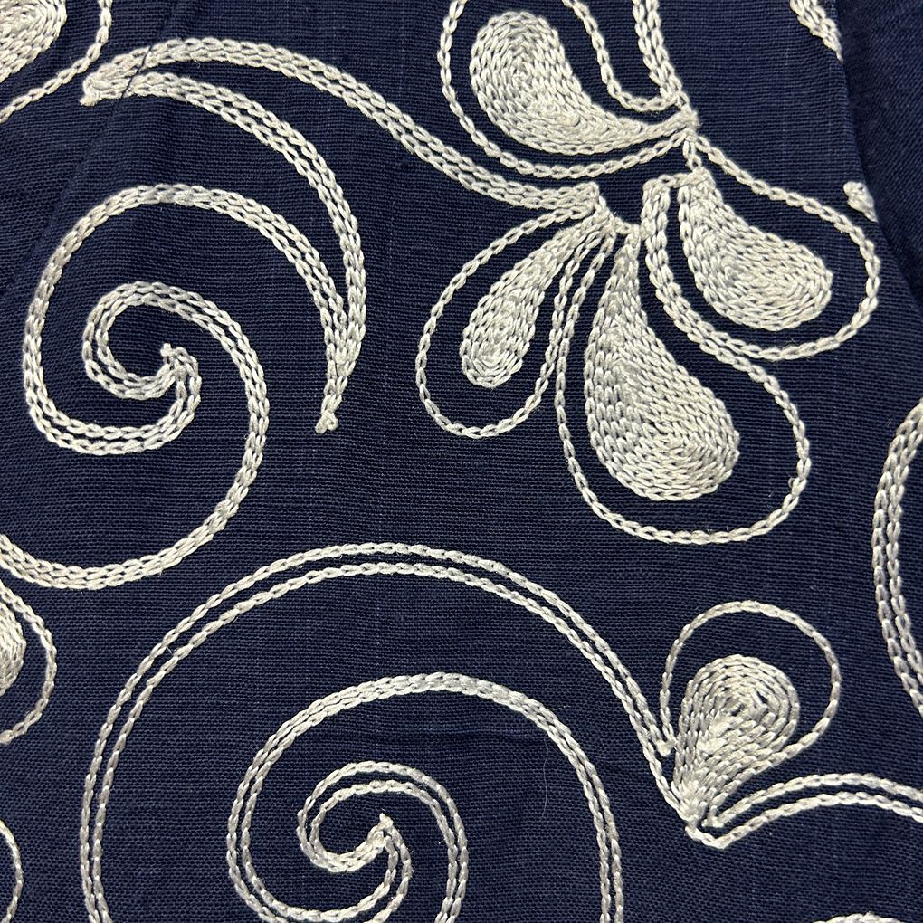 W.Lane Navy Embroidered Linen Top - Size 14