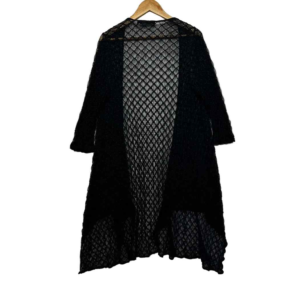Insalata Black Mesh Lace Longline Duster Jacket - Size 20
