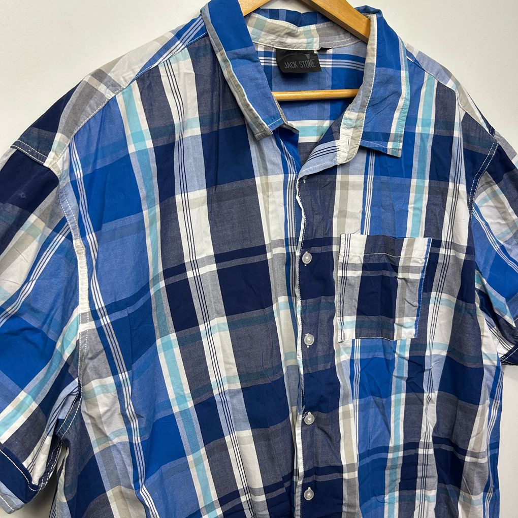 Jack Stone Blue Check Cotton Mens Shirt - Size 6XL