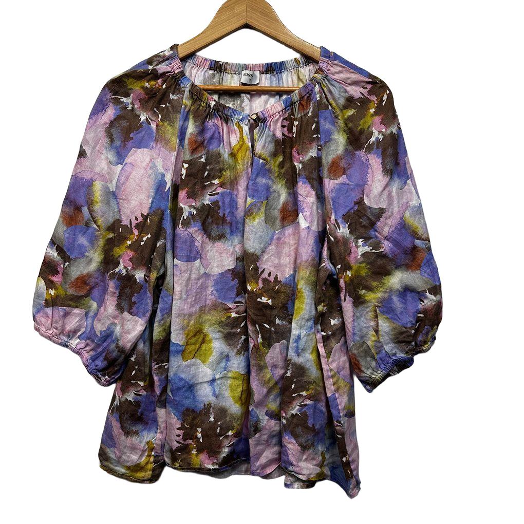 Sussan Multicoloured Floral Linen Top - Size 18