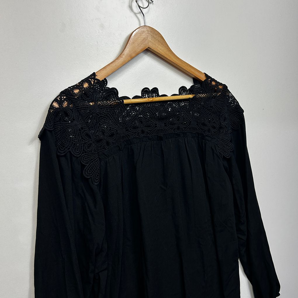 Embroidered Black Cotton Top - Size XL