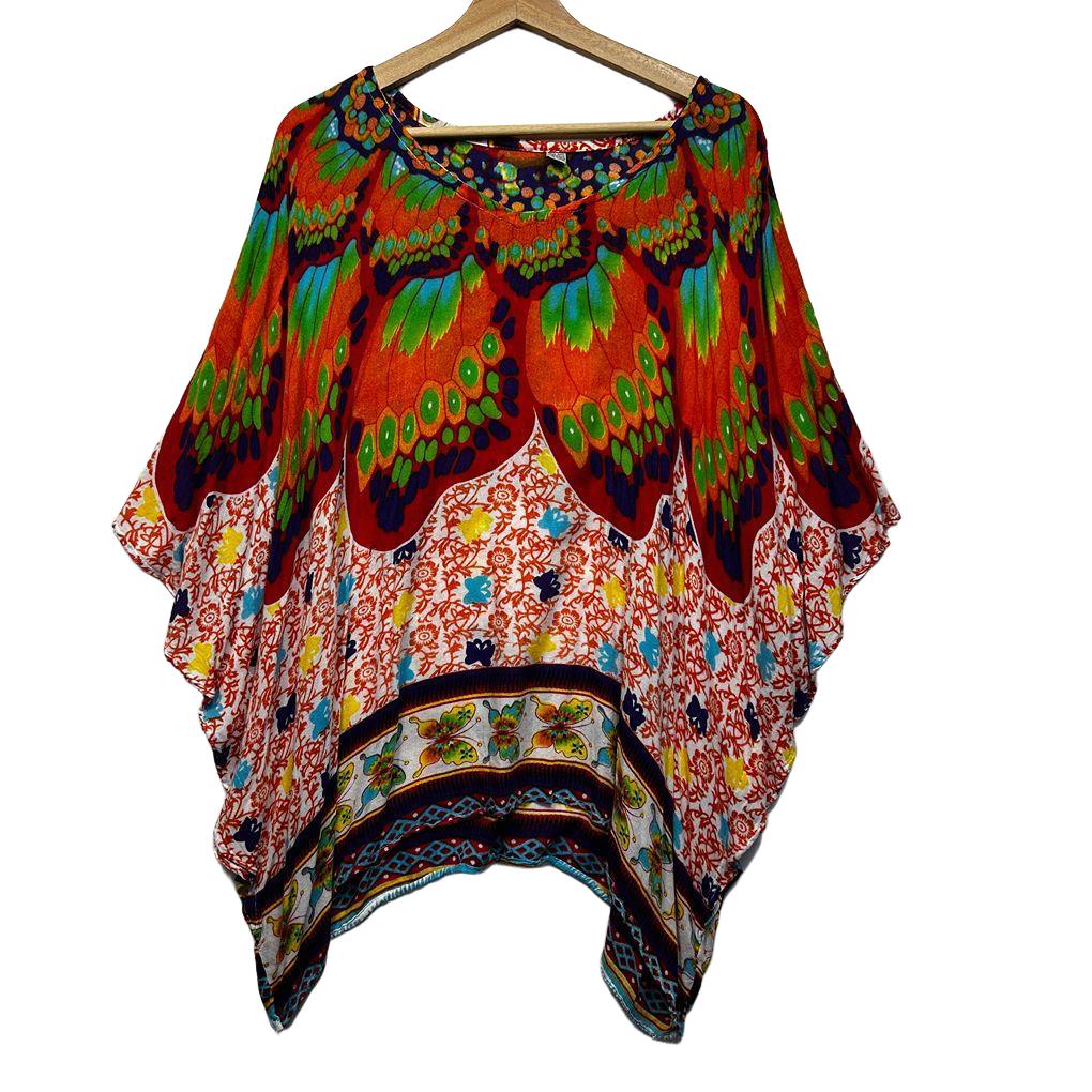 Multicoloured Batwing Kaftan Top -  One Size