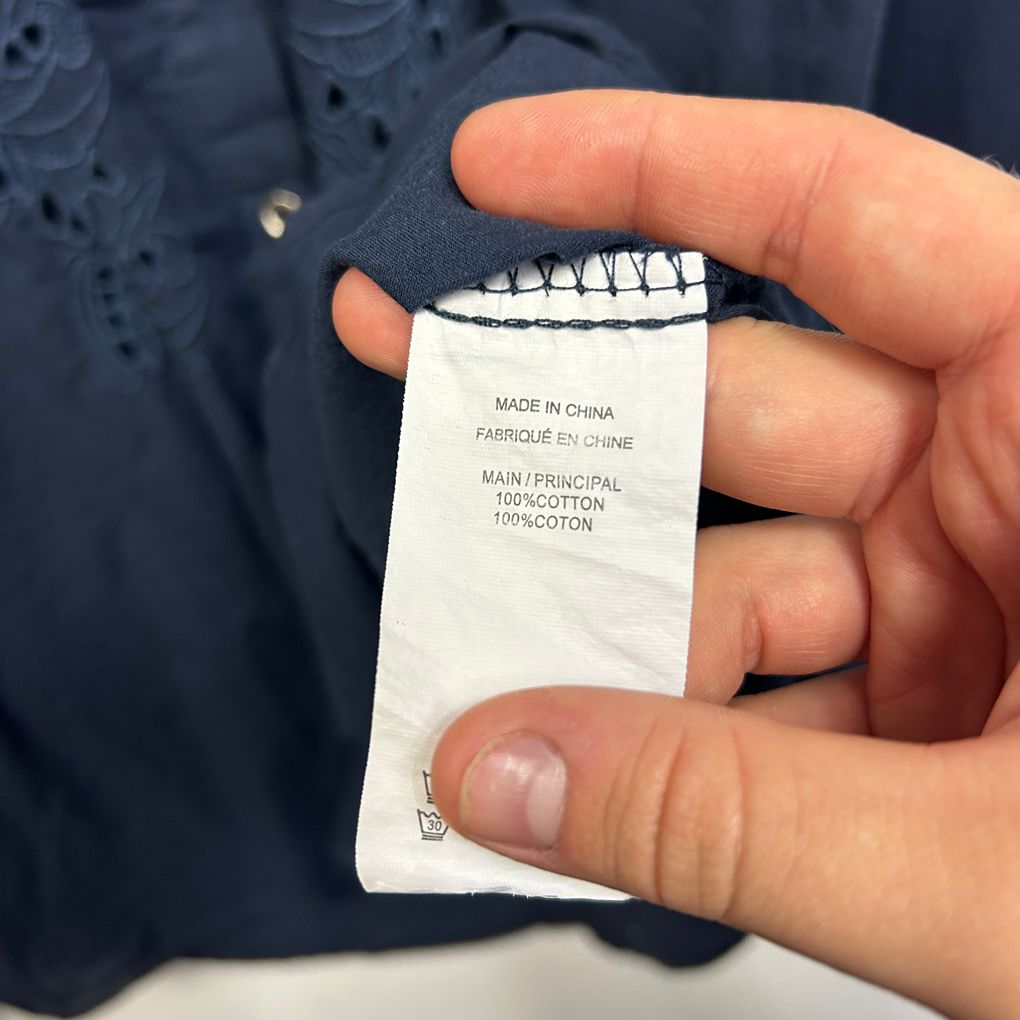 Liz Jordan Navy Cotton Embroidered Shirt - Size 14