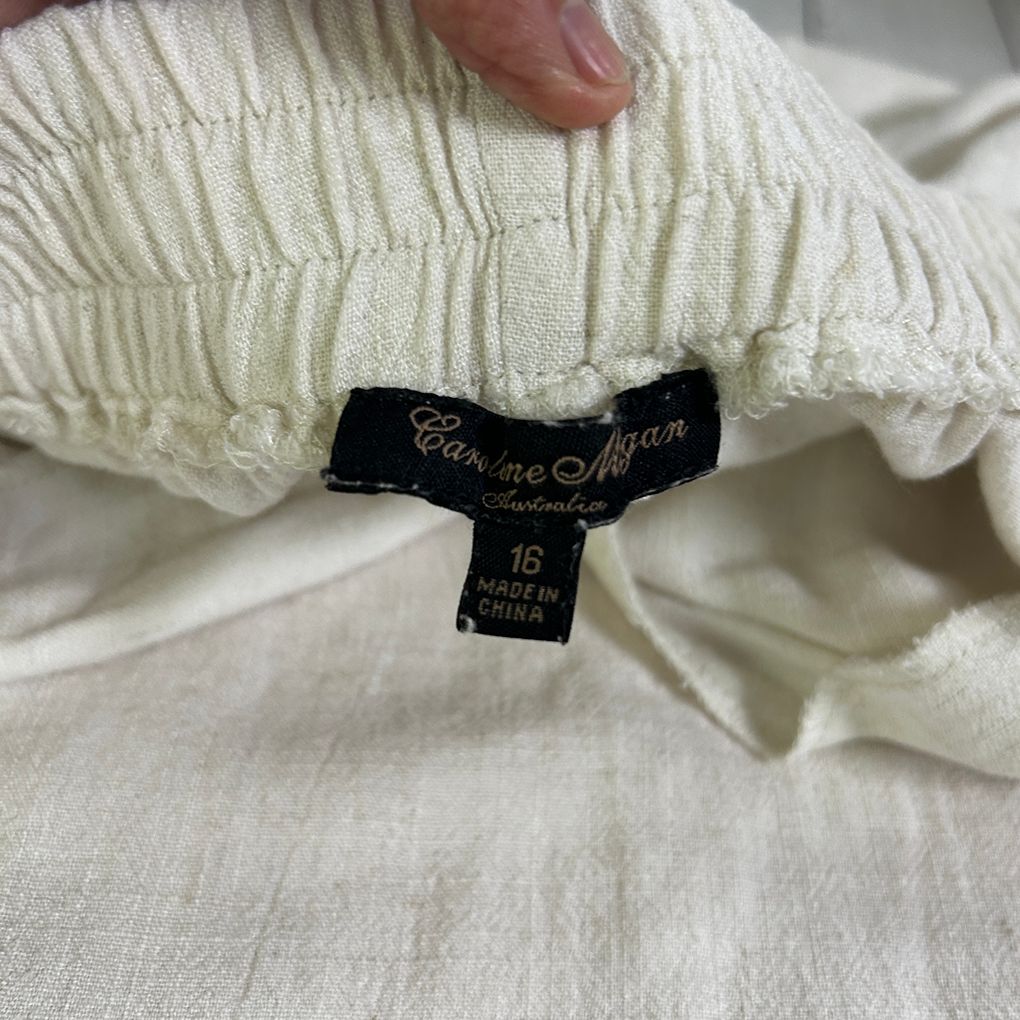 Caroline Morgan Oatmeal Linen Pants - Size 16