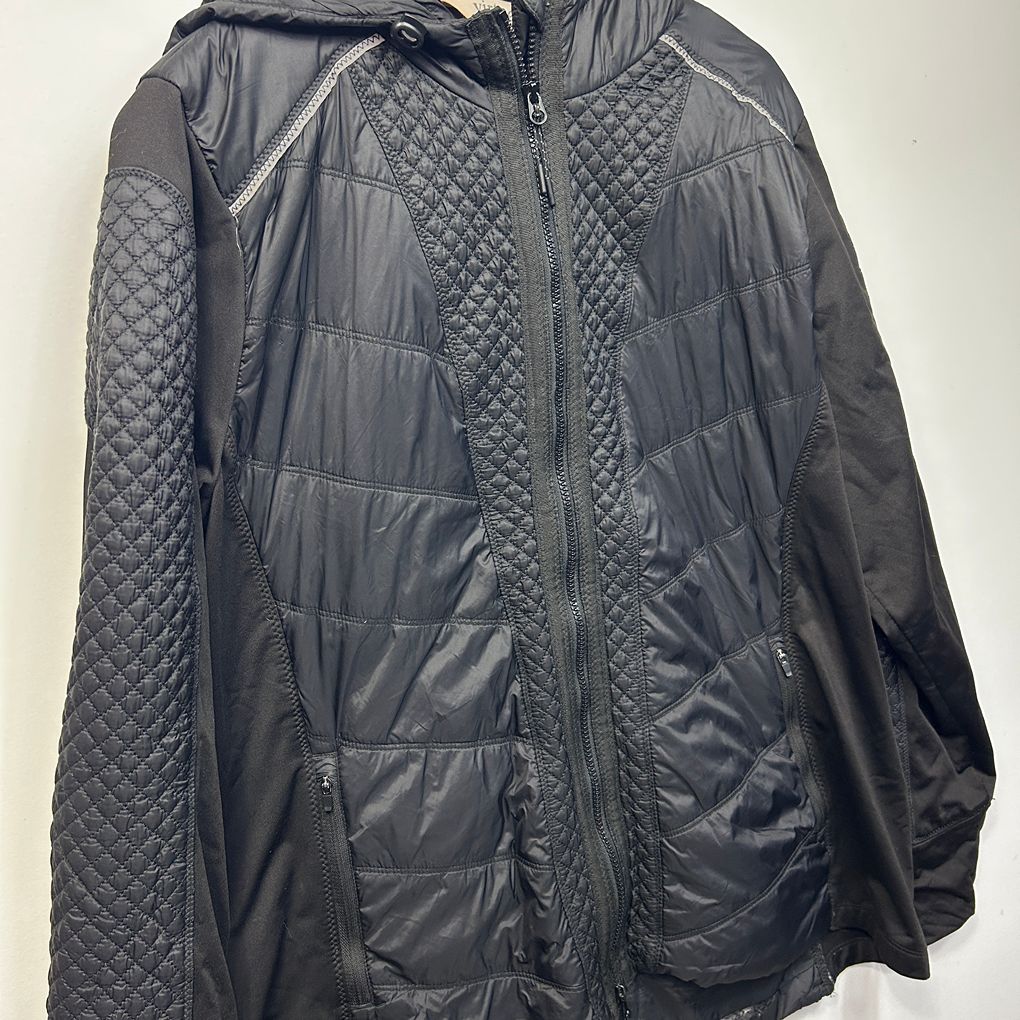 Virtuelle Black Plus Size Quilted Hooded Jacket - Size 18