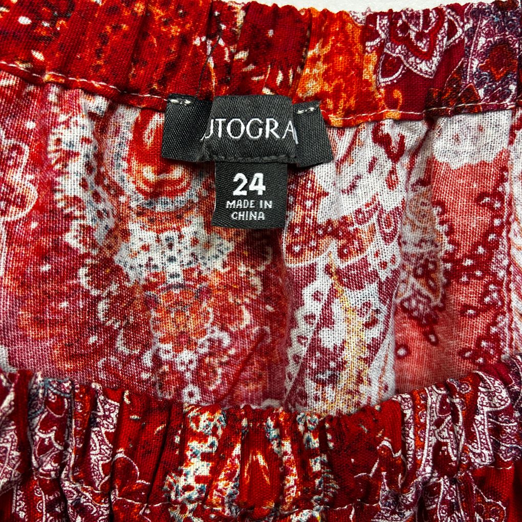 Autograph Red Paisley Linen Top - Size 24