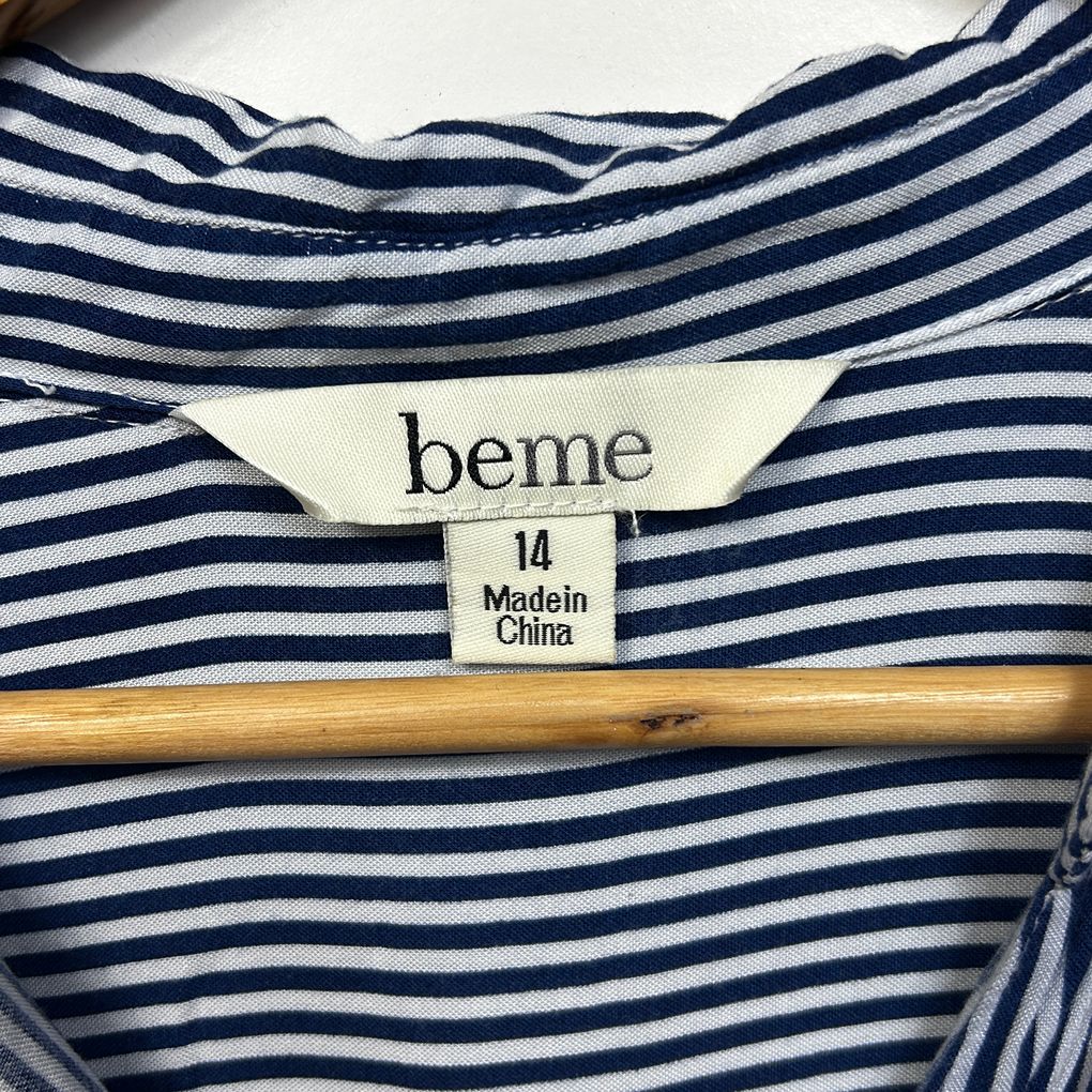 Beme Navy Striped Ebroidered Long Sleeve Shirt - Size 14