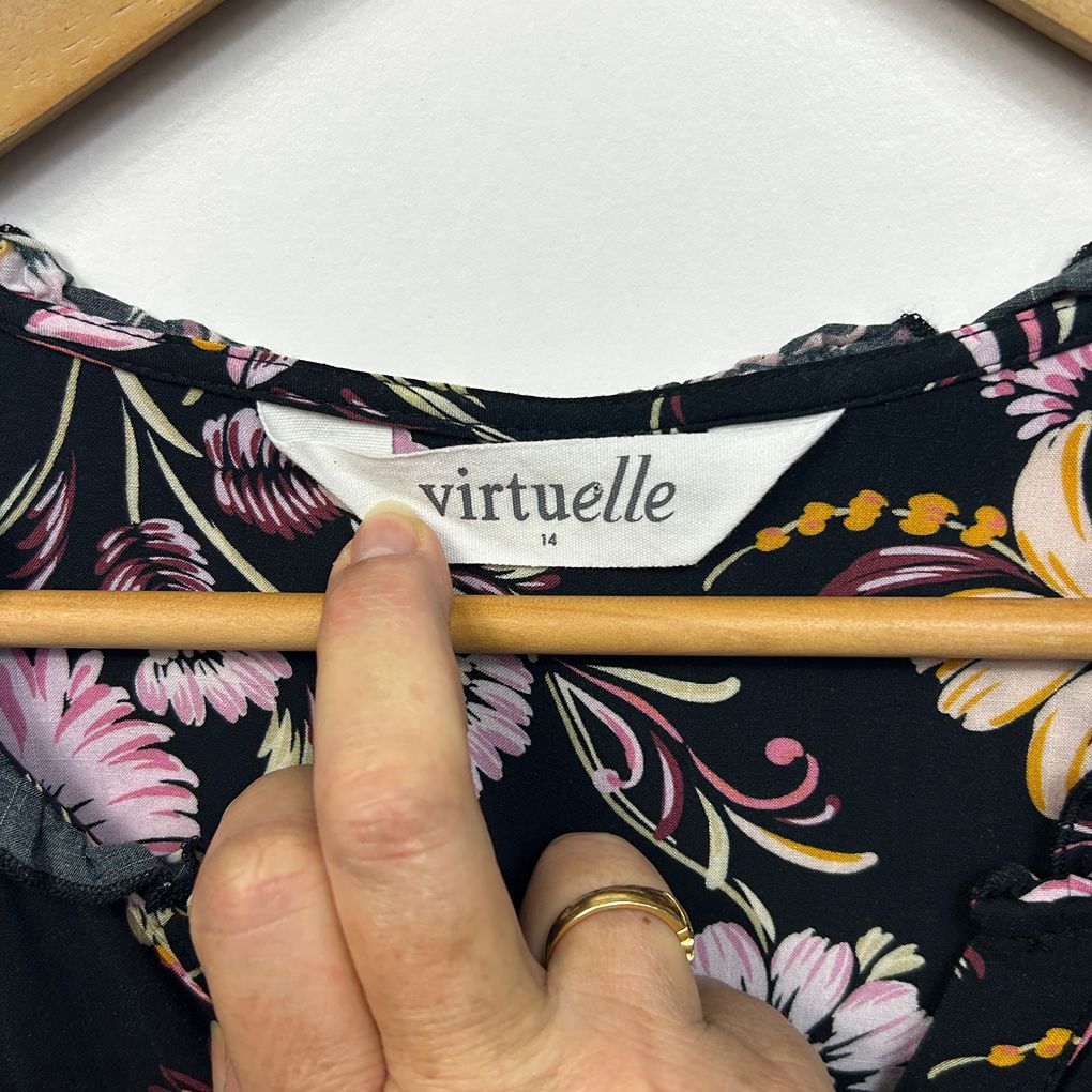 Virtuelle Black Floral Dress - Size 14
