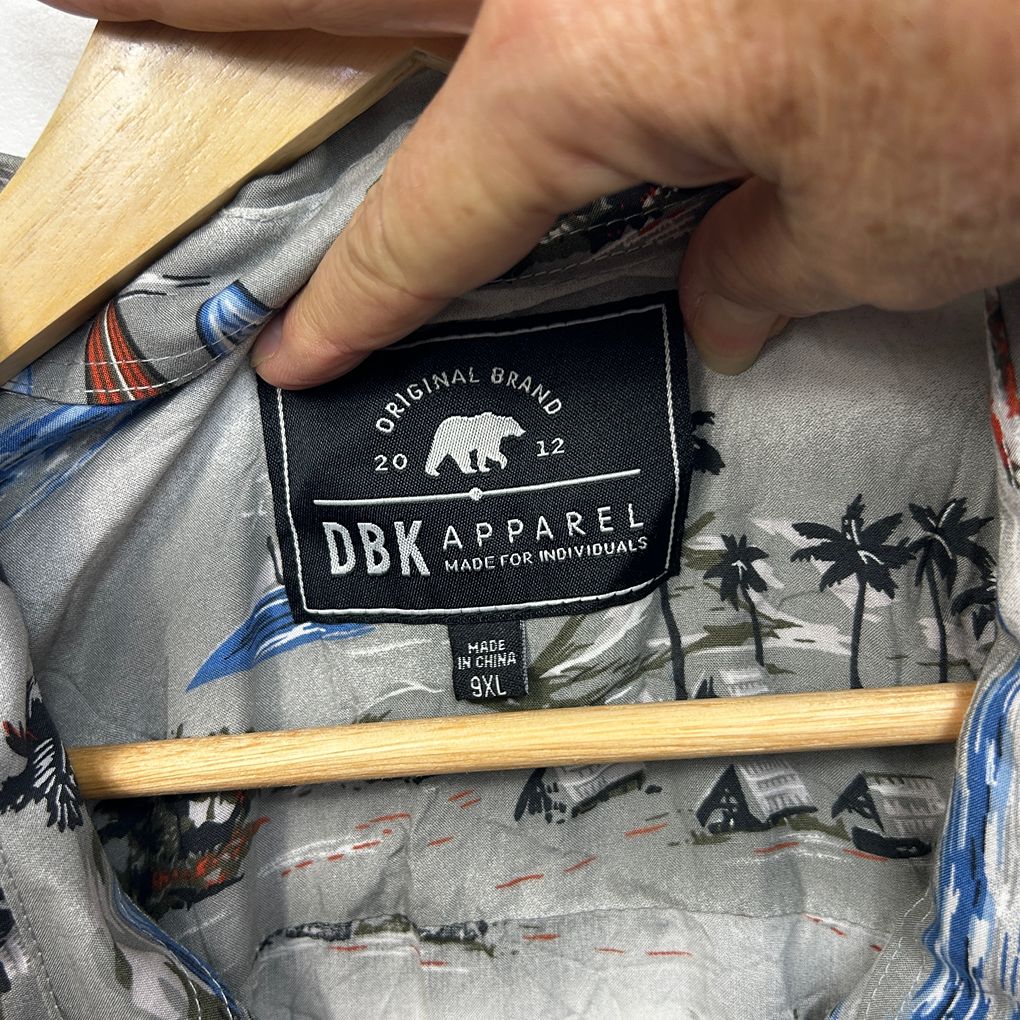 DBK Apparel Grey Hawaiian Surf Tropical Print Shirt - Size 9XL