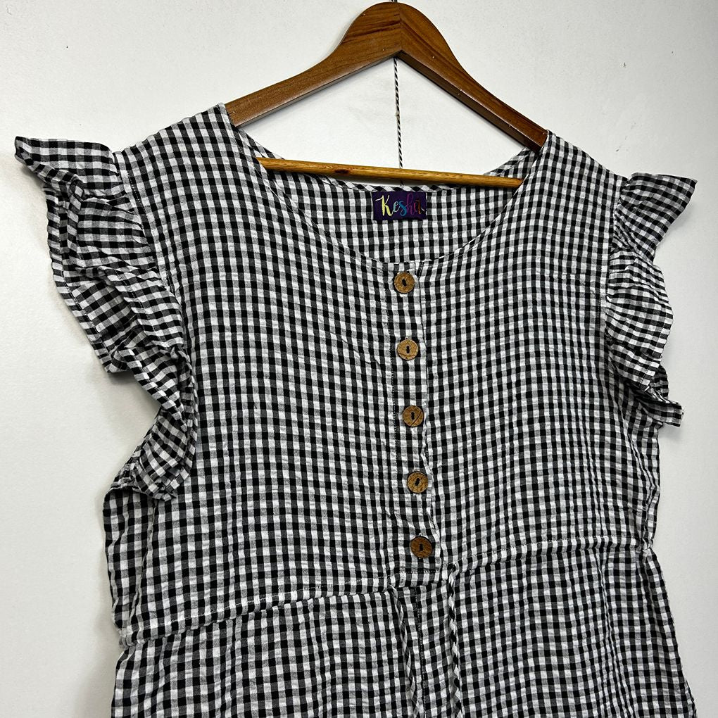 Keshet Black & White Gingham Cotton Jumpsuit - Size L/XL